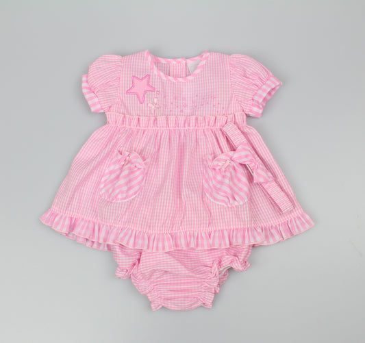 3pc Baby Girls Dress Set - Pink Checker (0-9m) (PK6) - K14235