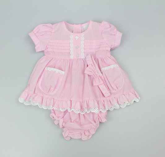 3pc Baby Girls Dress Set - Pink (0-9m) (PK6) - K14237