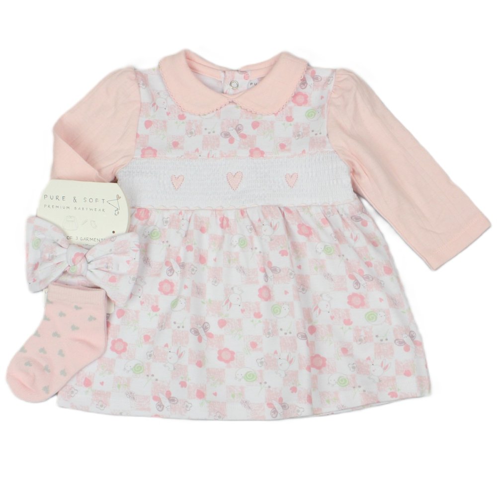 Baby Girls Smocked Dress Headband & Socks Outfit (M14269)