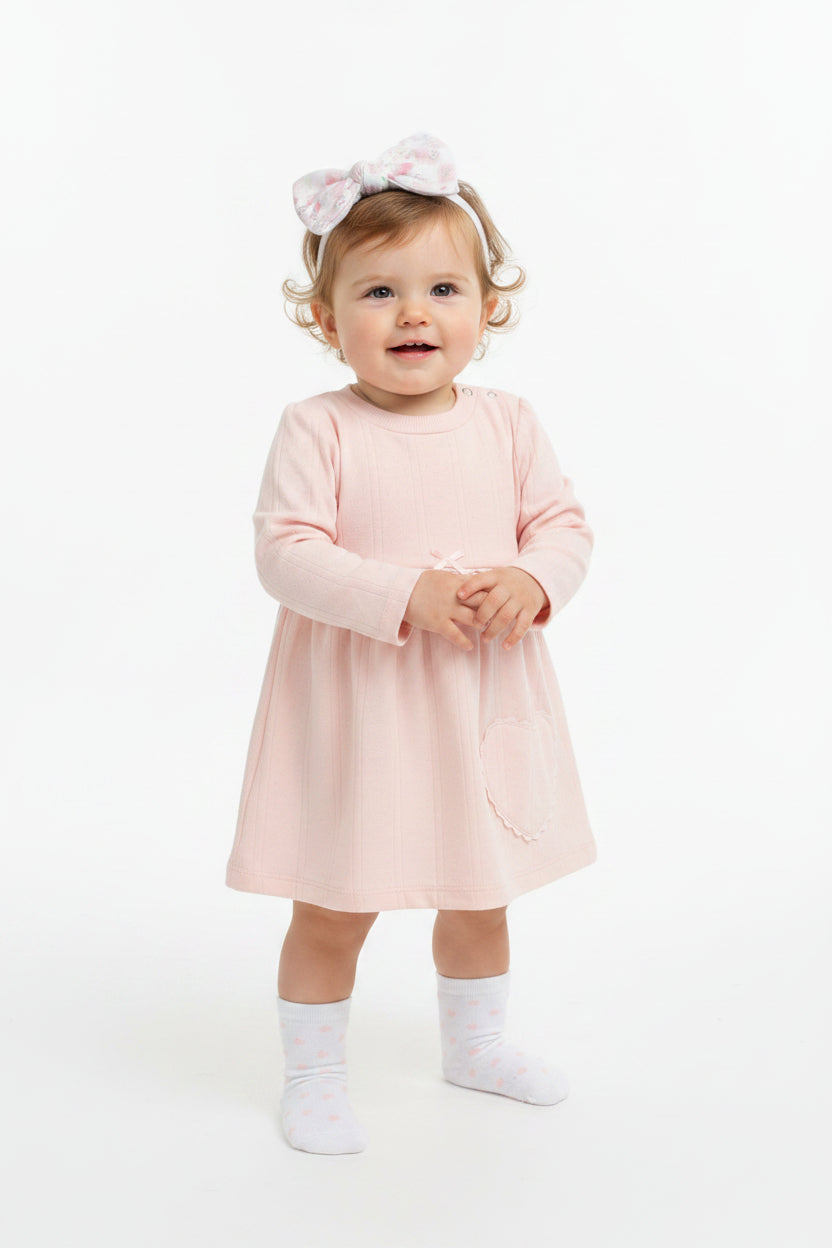 Baby Girls 3pc Dress Set - Pink Hearts (0-6 Months) (PK6) M14270