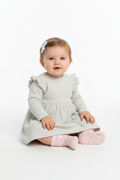 Baby Girls 3pc Dress Set - Grey Teddy (0-6 Months) (PK6) M14271