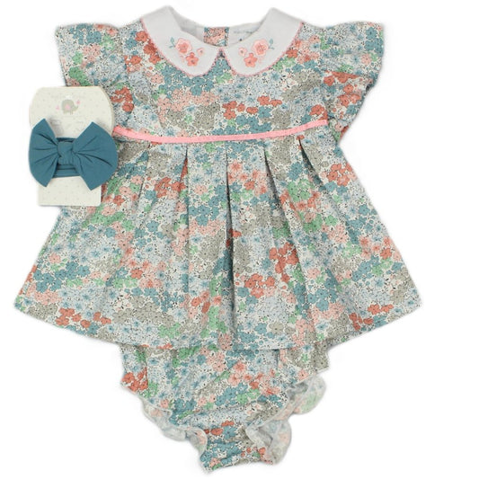 Baby Girls All Over Print Dress, Pant & Headband Set (M34302)