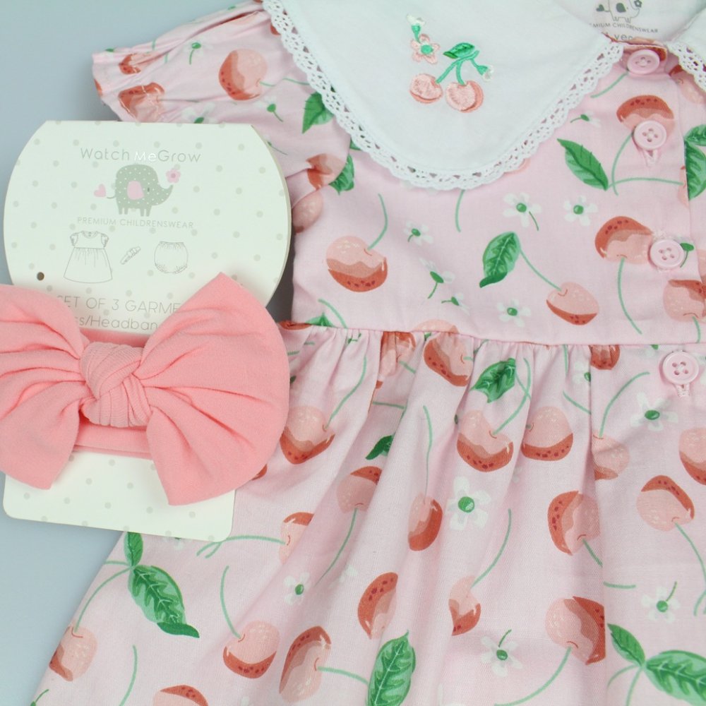 Baby Girls All Over Print Dress, Pant & Headband Set (M34304)