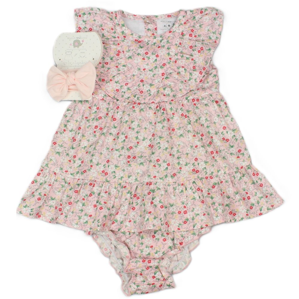 Baby Girls All Over Print Dress, Pant & Headband Set (M34306)