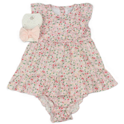Baby Girls All Over Print Dress, Pant & Headband Set (M34306)
