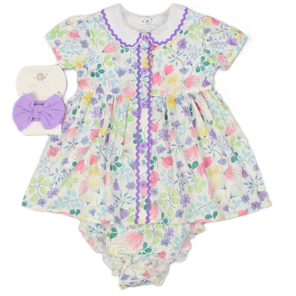 Baby Girls All Over Print Dress, Pant & Headband Set (M34308)