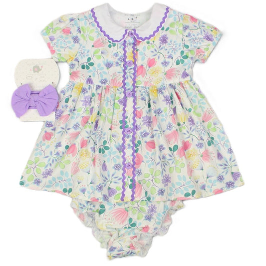 Baby Girls All Over Print Dress, Pant & Headband Set (M34308)