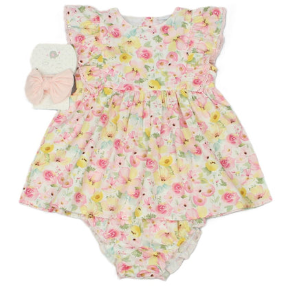 Baby Girls All Over Print Dress, Pant & Headband Set (M34309)