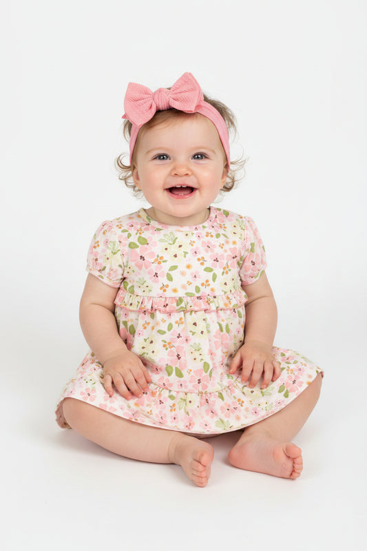 Baby Girls 3pc Dress, Pant & Headband Set - Floral Frill (1-2yrs) (PK6) - M34310