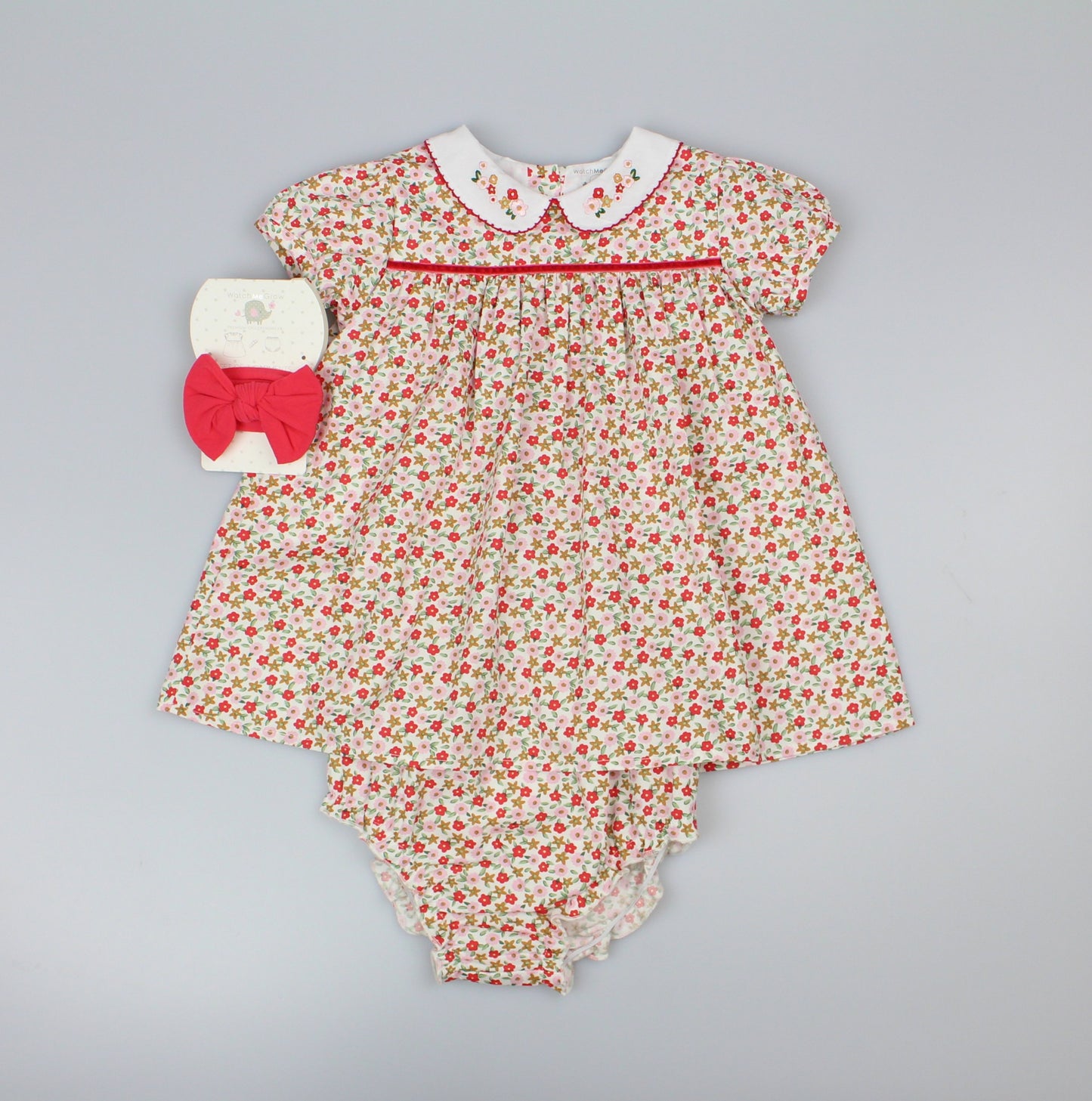 Baby Girls 3pc Dress, Pant & Headband Set - Floral/Red (1-2yrs) (PK6) - M34311