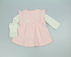 Baby Girls 3pc waffle Pinafore set - Pink (PK6) (0-9m) N14756
