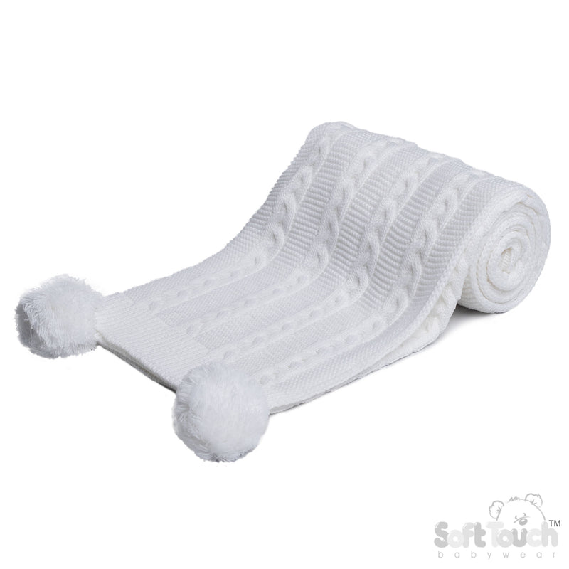 Infants Acrylic Recycled Cable Knit Wrap - White () (PK4) EABP800-W