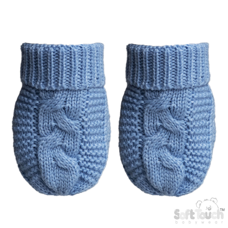 BLUE INFANTS RECYCLED ACRYLIC CABLE KNIT MITTENS - (NB-12 Months) (PK12) EBM800-B