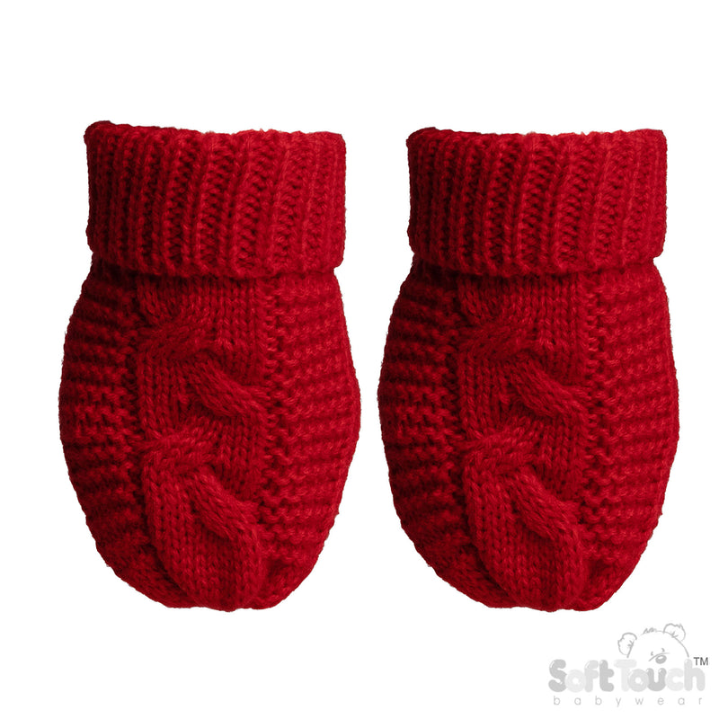 RED INFANTS RECYCLED ACRYLIC CABLE KNIT MITTENS - (NB-12 Months) (PK12) EBM800-R