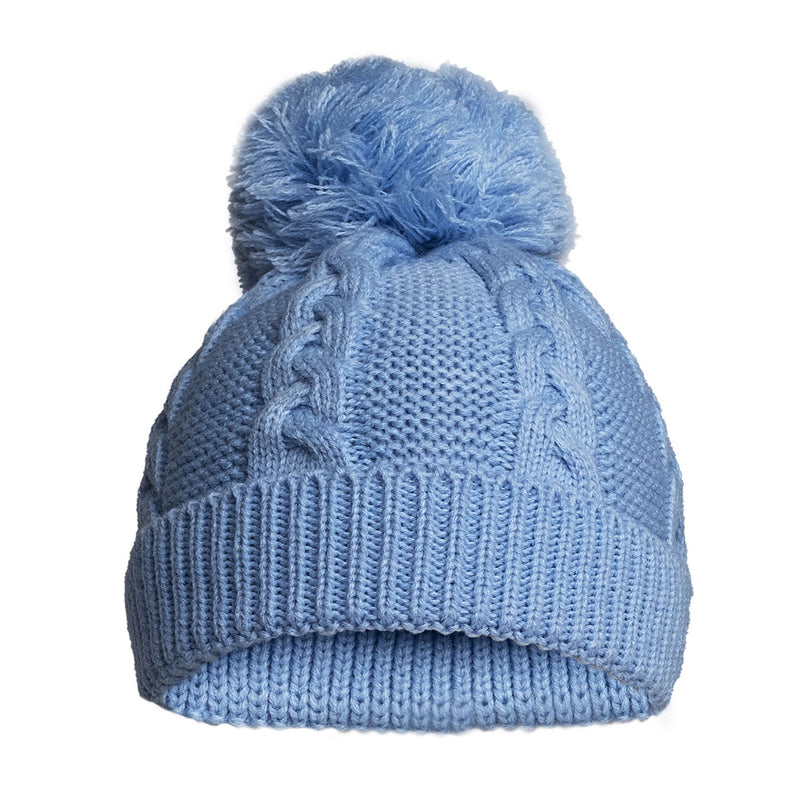 Infant Recycled Acrylic Cable Knit Pom Pom Hat - Blue (NB-12m) (PK6) EH800-B