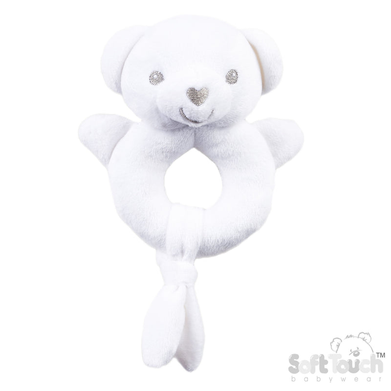 Eco Recycled Bear Rattle Toy - White (PK6) ERT60w