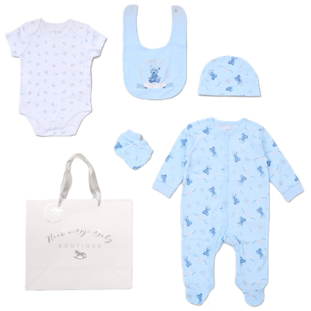 Baby 6pc Mesh Bag Gift Set - Blue Teddy (NB-6m) (PK4) F10681