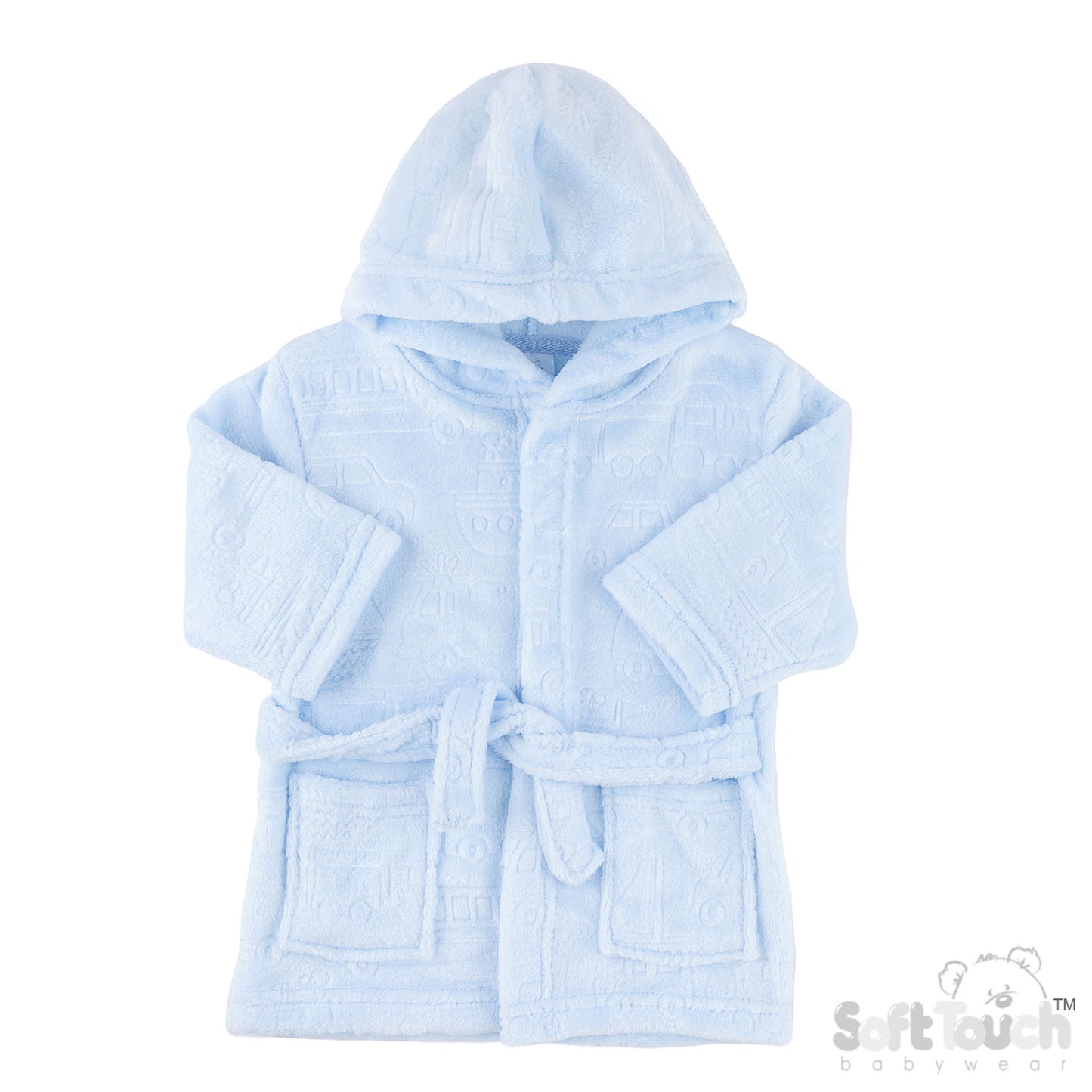 Embossed Hooded Robe - Blue/Vehicle (6-12m) (PK4) FBR305B