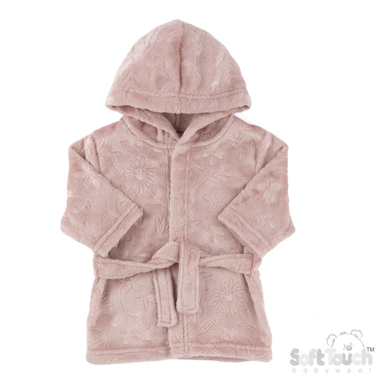 Embossed Hooded Robe - Dusty Pink/Floral (0-6m) (PK4) FBR305DP