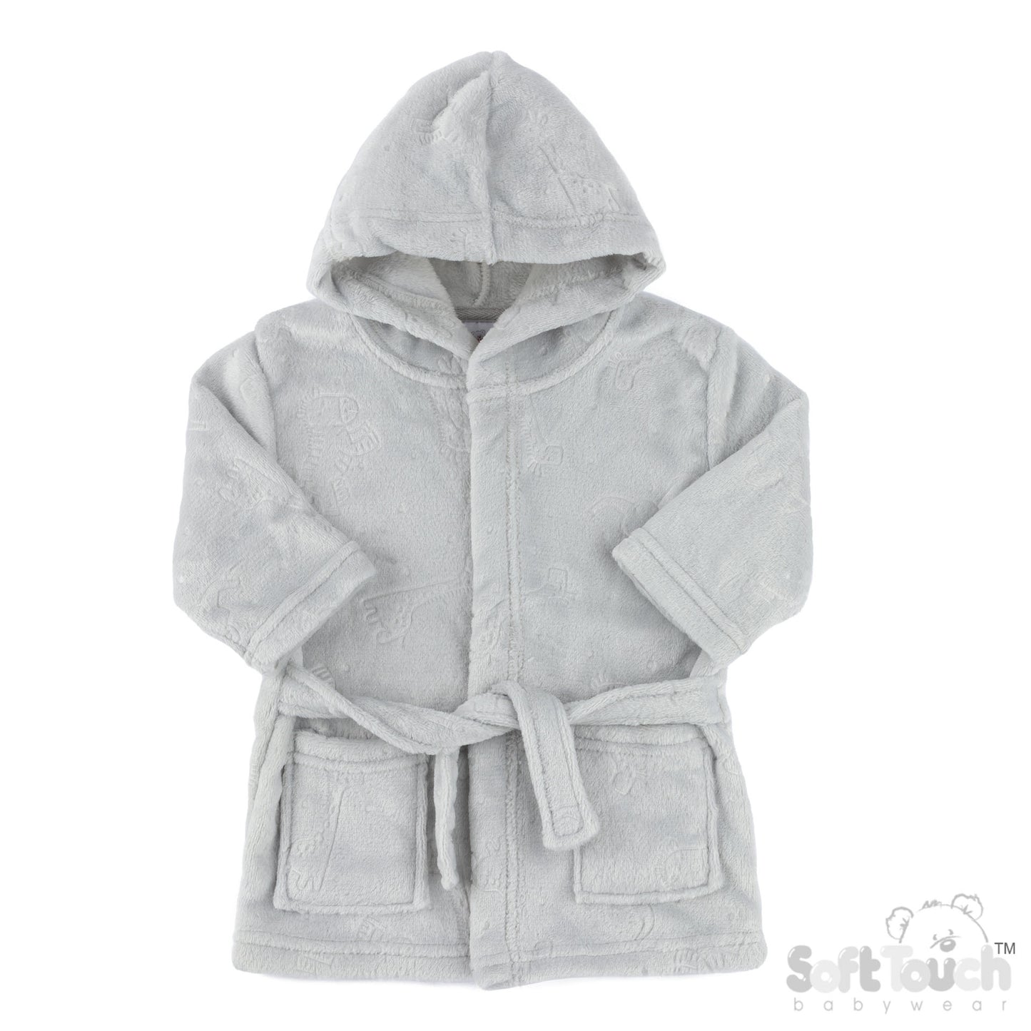 Embossed Hooded Robe - Grey/Animal (0-6m) (PK4) FBR305G