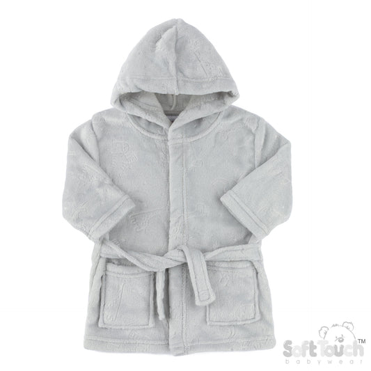 Embossed Hooded Robe - Grey/Animal (0-6m) (PK4) FBR305G