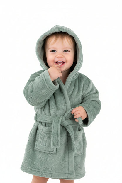 Embossed Hooded Robe - SAGE (0-6m) (PK4) FBR305SG