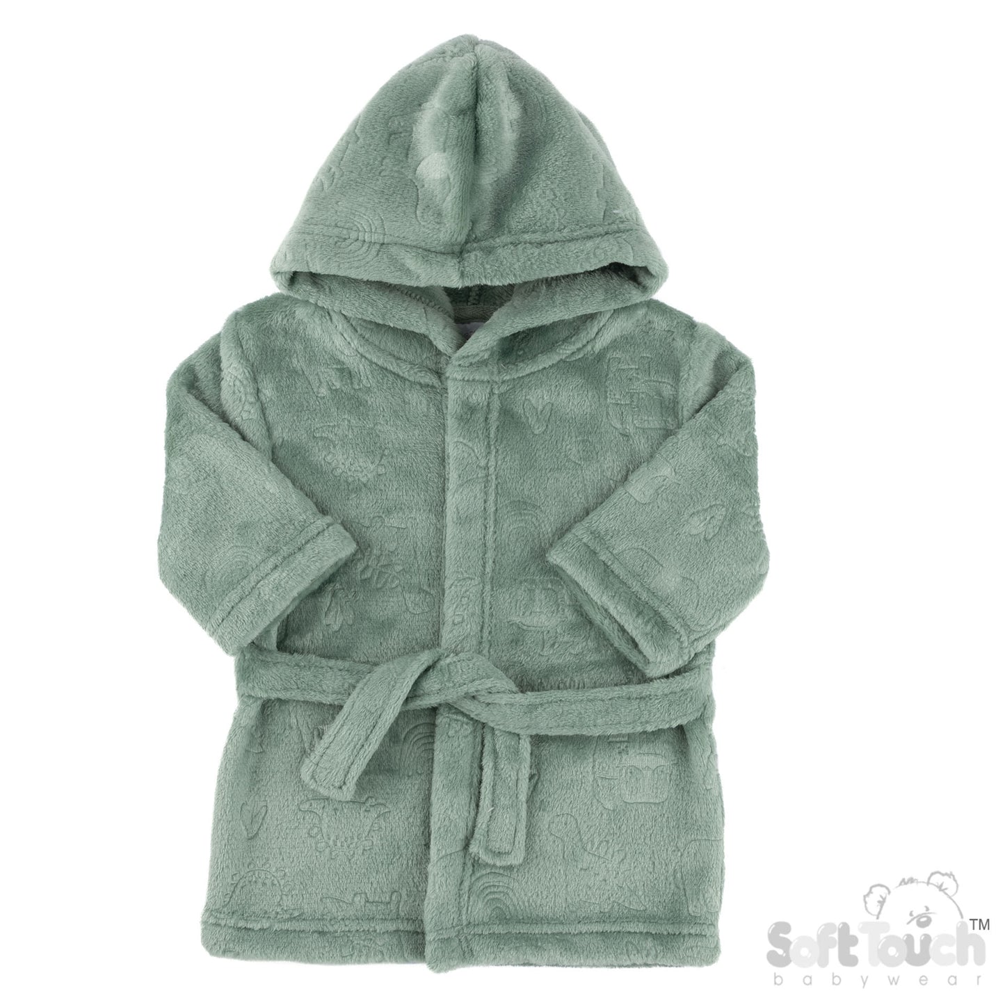 Embossed Hooded Robe - SAGE (6-12m) (PK4) FBR305SG