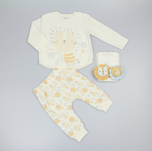 4pc Outfit with Wrist Rattles Gift Set - White Lion (PK6) (0-9m) N14706