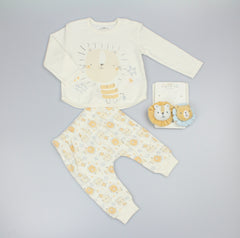 4pc Outfit with Wrist Rattles Gift Set - White Lion (PK6) (0-9m) N14706