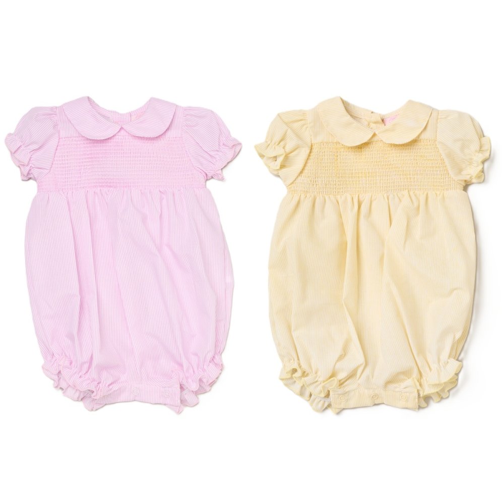 Baby Girls Smocked Romper - Lemon/Pink (0-9M) (PK6) H12797