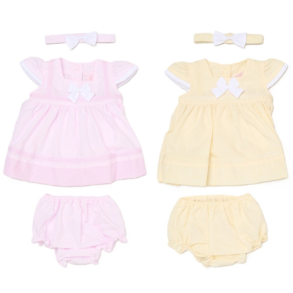 Baby Girls Dress, Pant & Headband Set - Lemon/Pink Bow (0-9m) (PK6) H12801NB
