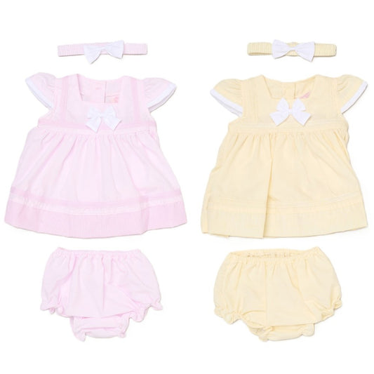 Baby Girls Dress, Pant & Headband Set - Lemon/Pink Bow (0-9m) (PK6) H12801NB