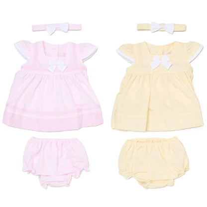 Baby Girls Dress, Pant & Headband Set - Lemon/Pink Bow (9-24m) (PK6) H12801INF