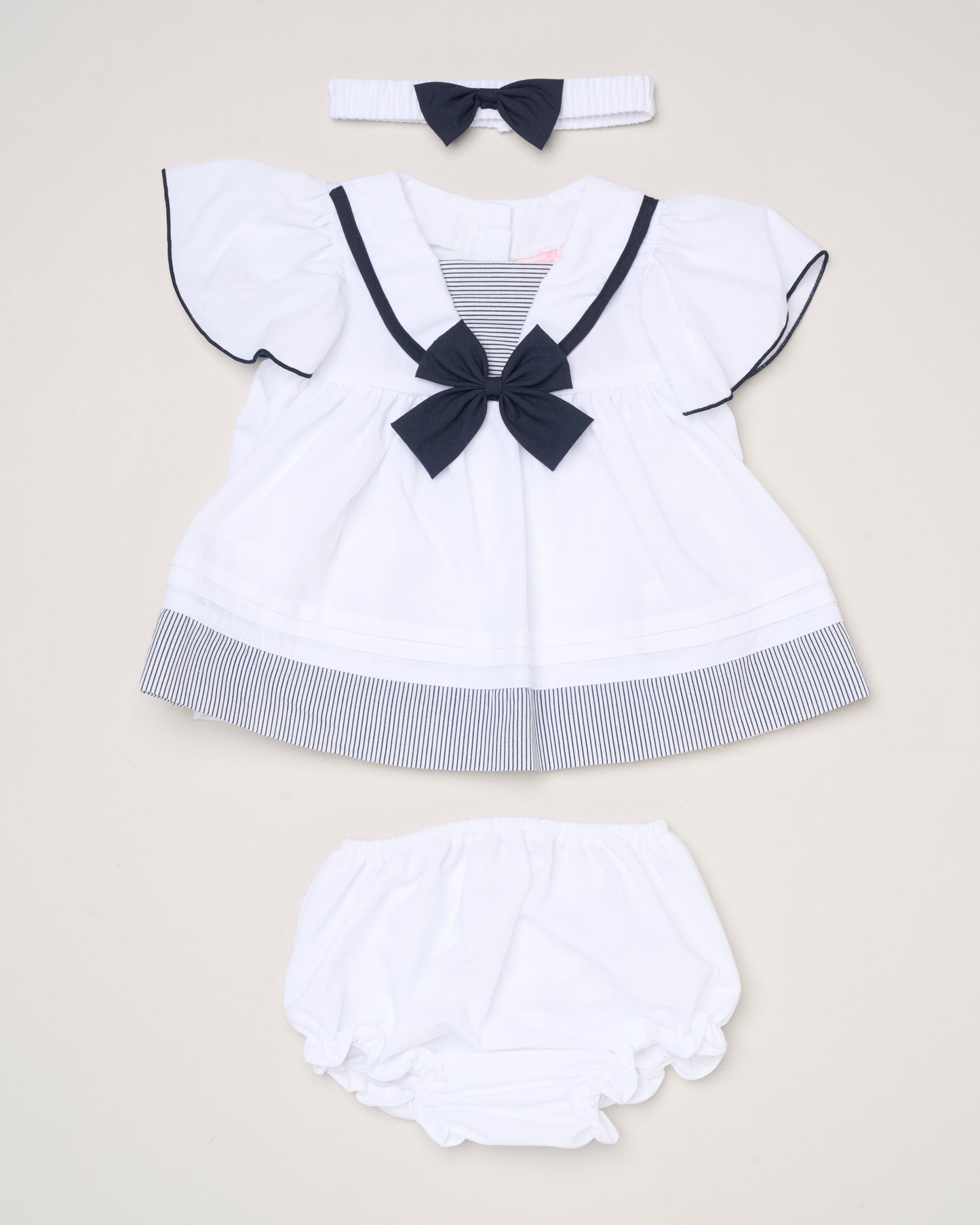Baby Girls Dress, Pant & Headband Set - Navy/Pink Bow (0-9m) (PK6) H12805NB