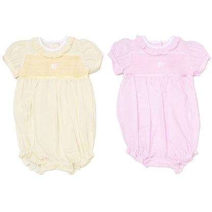 Baby Girls Smocked Romper - Lemon/Pink Flower (0-9M) (PK6) H12810