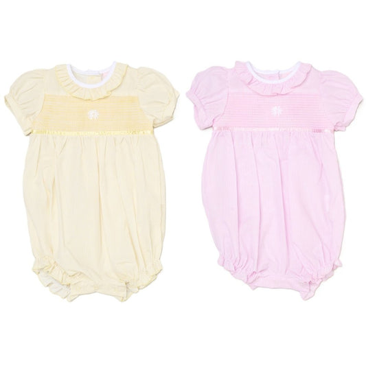 Baby Girls Smocked Romper - Lemon/Pink Flower (0-9M) (PK6) H12810