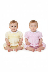Baby Girls Smocked Romper - Lemon/Pink Flower (0-9M) (PK6) H12810