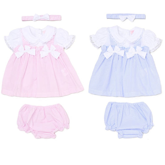 Baby Girls Dress, Pant & Headband Set - Double Bow (0-9m) (PK6) H12815NB