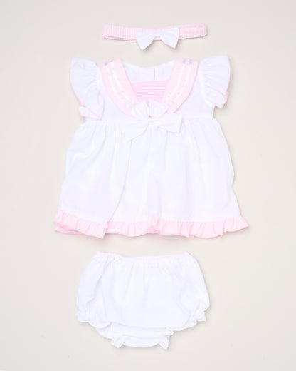 Baby Girls Dress, Pant & Headband Set - White/Navy/Pink (9-24m) (PK6) H12816INF