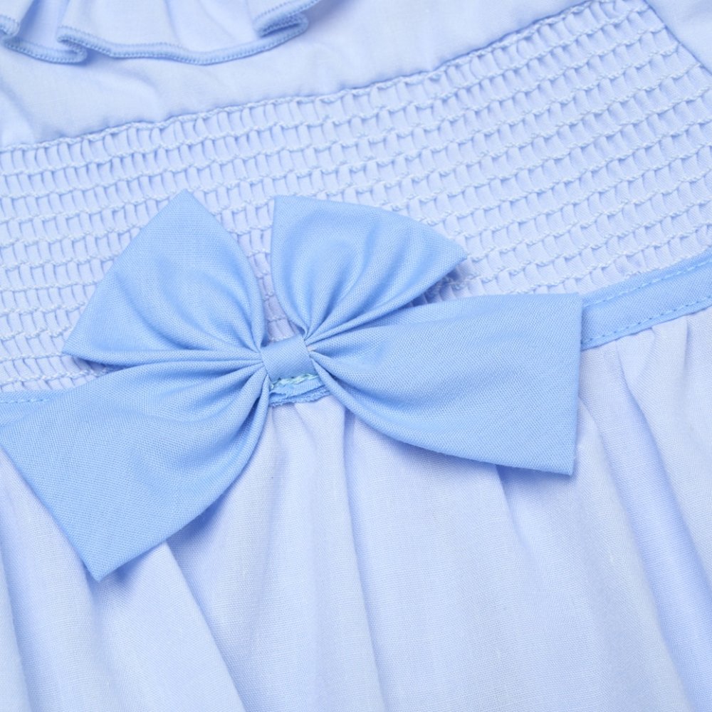 Baby Girls Smocked Romper - Bow Sky/Pink (0-9M) (PK6) H12903