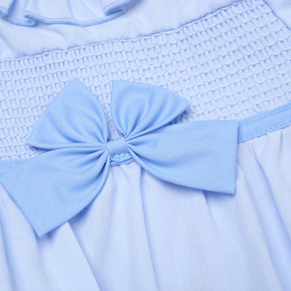 Baby Girls Smocked Romper - Bow Sky/Pink (0-9M) (PK6) H12903