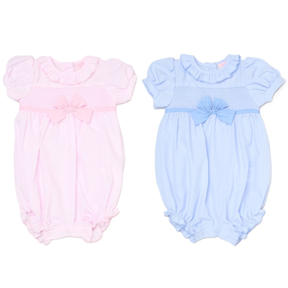 Baby Girls Smocked Romper - Bow Sky/Pink (0-9M) (PK6) H12903