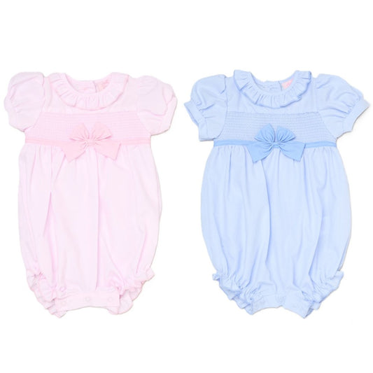 Baby Girls Smocked Romper - Bow Sky/Pink (0-9M) (PK6) H12903