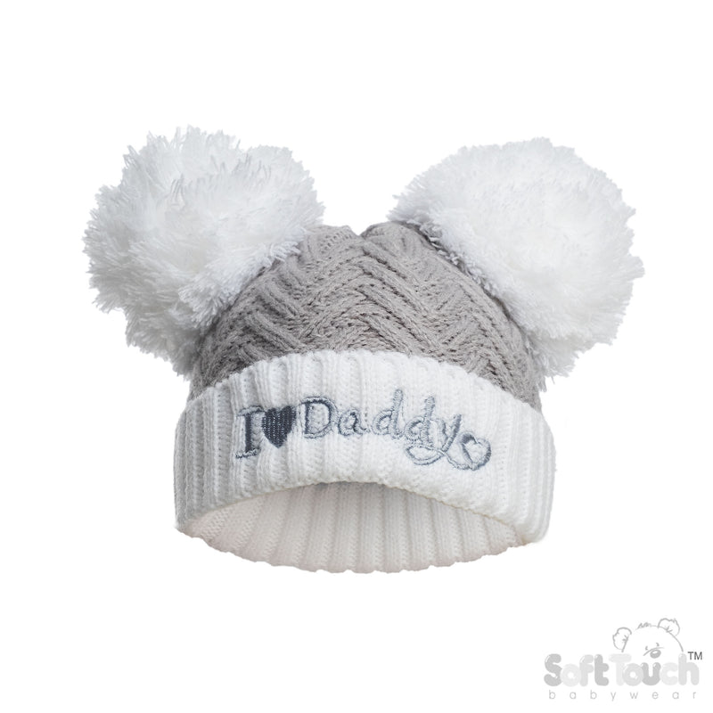 Grey Infants Turnover Hat - I Love Mummy/Daddy (NB-12) (PK6) H682-G