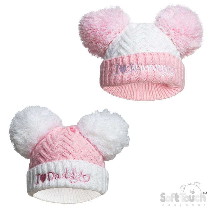 Pink Infants Turnover Hat - I Love Mummy/Daddy (NB-12) (PK6) H682-P