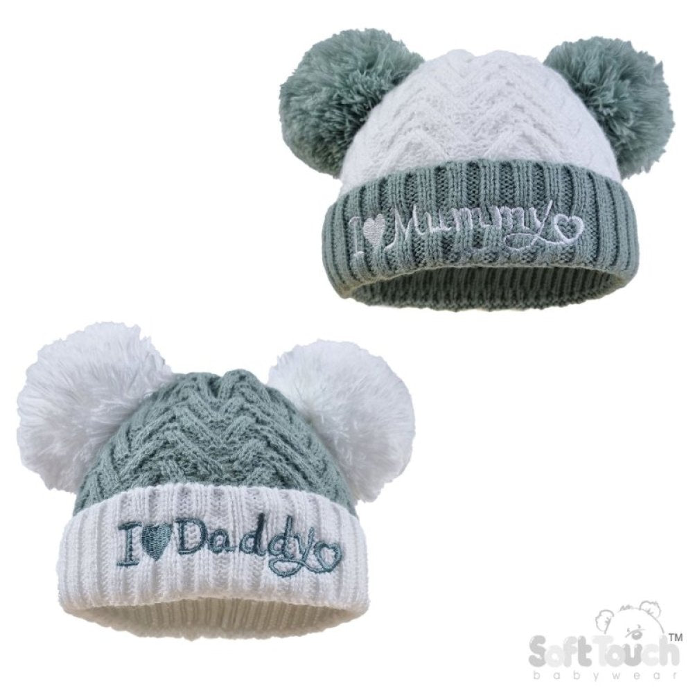 Sage Infants Turnover Hat - I Love Mummy/Daddy (NB-12) (PK6) H682-SG