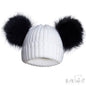 WHITE/NAVY INFANTS ACRYLIC RIBBED HAT W/FAUX FUR POM POMS - (NB-12 Months) (PK6) H688-N