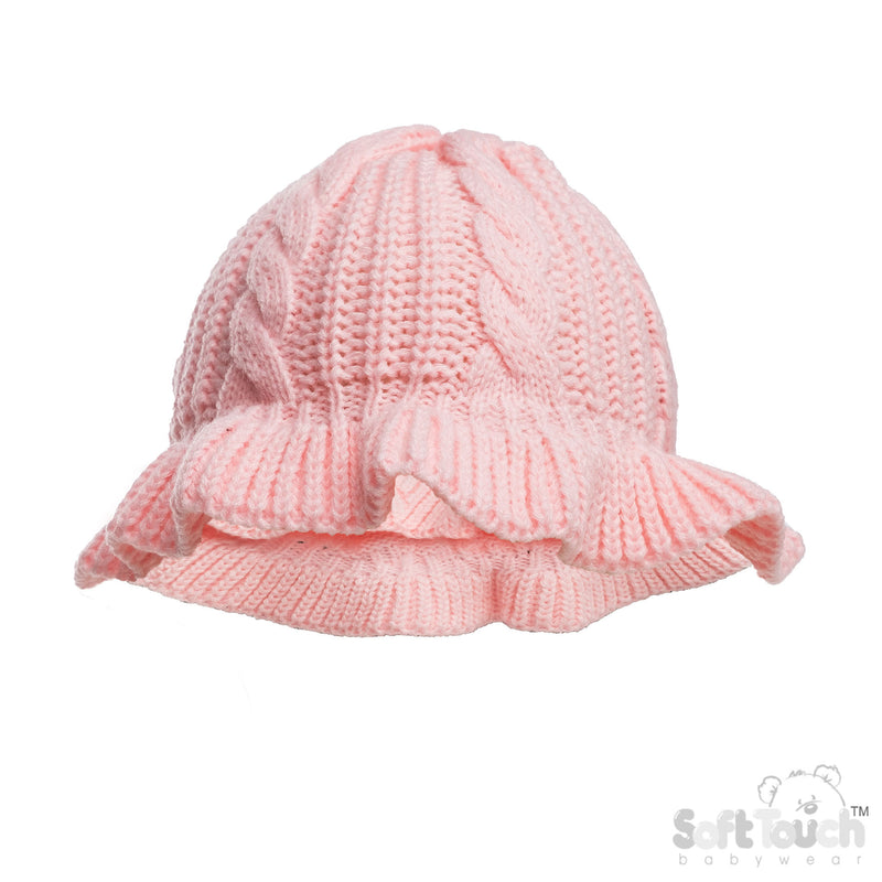 PINK INFANTS ACRYLIC CABLE KNIT BUCKET HAT - (NB-12 Months) (PK6) H708-P