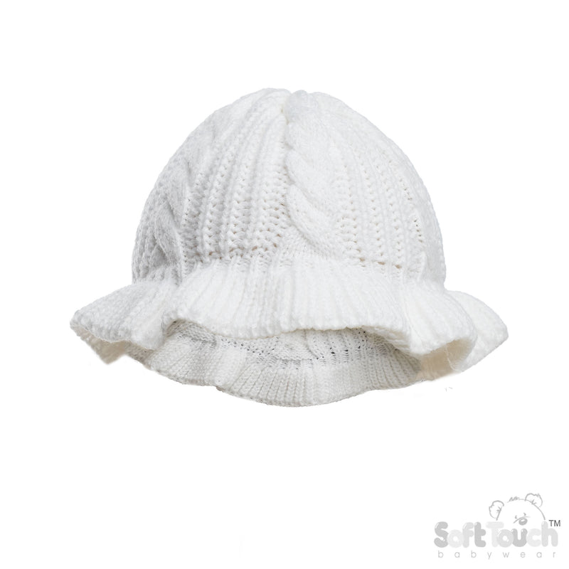 WHITE INFANTS ACRYLIC CABLE KNIT BUCKET HAT - (NB-12 Months) (PK6) H708-W