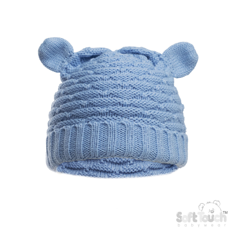 Cable Knit Infants Turnover Hat W/Ears - Blue (NB-12) (PK6) H710-B